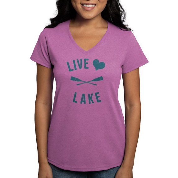 CafePress - Live Love Lake - Women's V-Neck Dark T-Shirt