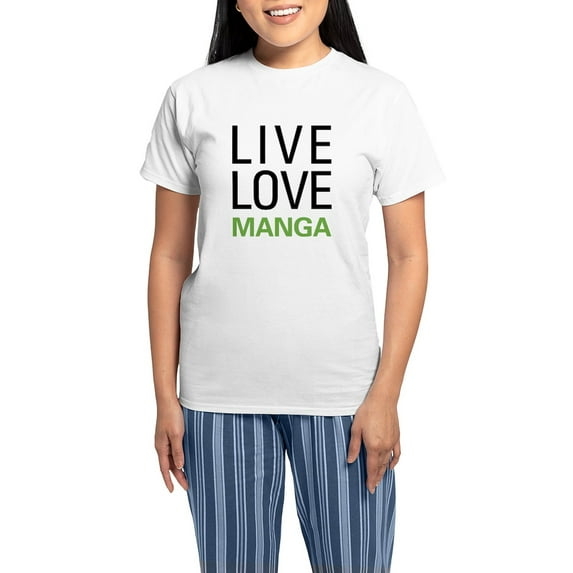 CafePress - Live Love Manga Women's Light Pajamas - Women's Short Sleeve Print T-Shirt and Pants Light Cotton Pajama Set