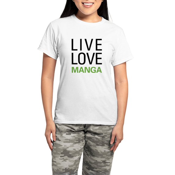 CafePress - Live Love Manga Women's Light Pajamas - Women's Short Sleeve Print T-Shirt and Pants Light Cotton Pajama Set