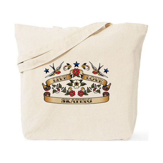 CafePress - Live Love Skating Tote Bag - Unisex Canvas Tote Bag, Beige, 1-Piece