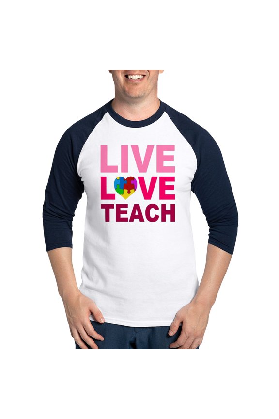 - Live Love Teach Autism Baseball Jersey - Cotton Baseball Jersey, 3/4 Raglan Sleeve Shirt