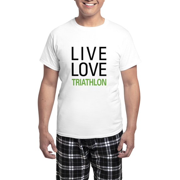 CafePress - Live Love Triathlon Men's Light Pajamas - Men's Light Loose Fit Cotton Pajama Set
