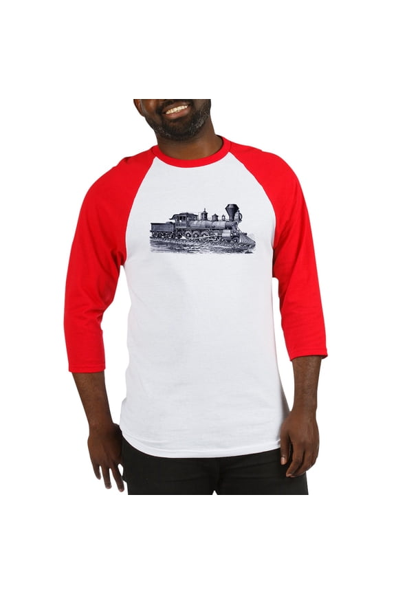 - Locomotive (Blue) Baseball Jersey - Cotton Baseball Jersey, 3/4 Raglan Sleeve Shirt