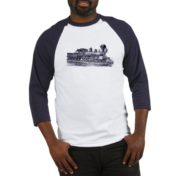 CafePress - Locomotive (Blue) Baseball Jersey - Cotton Baseball Jersey, 3/4 Raglan Sleeve Shirt
