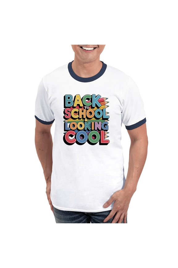 - Look Cool T Shirt Design For Trendy Students Men's Ringer T Shirt - 100% Cotton Ringed T-Shirt