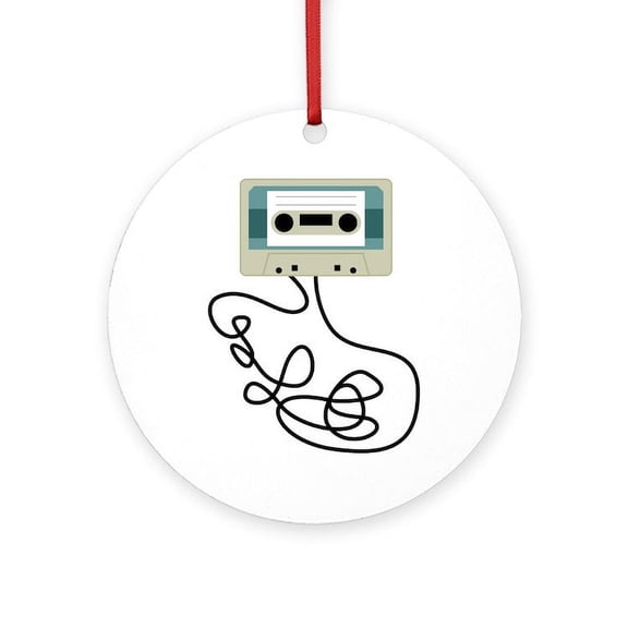 CafePress - Loose Cassette Tape Loops - Round Wood Ornament 4"