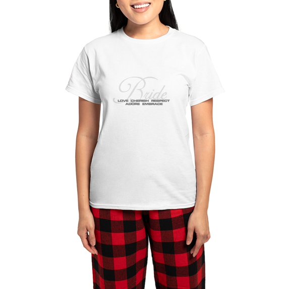 CafePress - Love And Cherish Bride Women's Light Pajamas - Women's Short Sleeve Print T-Shirt and Pants Light Cotton Pajama Set