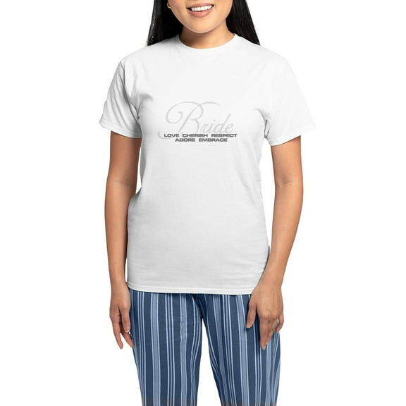 CafePress - Love And Cherish Bride Women's Light Pajamas - Women's Short Sleeve Print T-Shirt and Pants Light Cotton Pajama Set