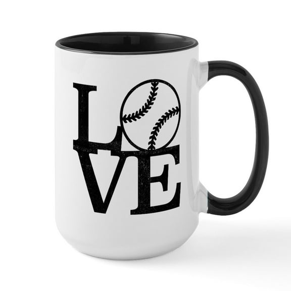 CafePress - Love Baseball - 15 oz Ceramic Large White Novelty Mug
