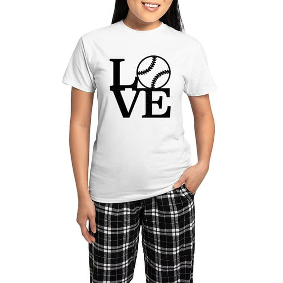 CafePress - Love Baseball Women's Light Pajamas - Women's Short Sleeve Print T-Shirt and Pants Light Cotton Pajama Set