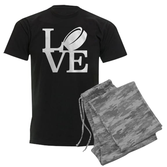 CafePress - Love Hockey Men's Dark Pajamas - Men's Dark Loose Fit Cotton Pajama Set