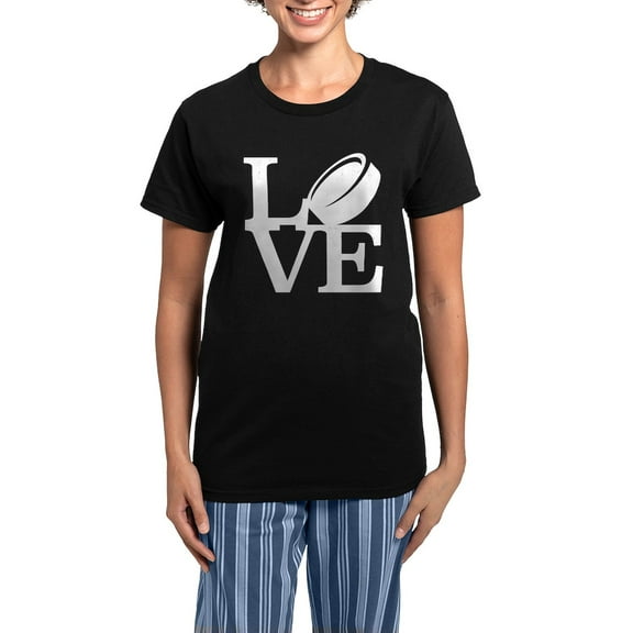 CafePress - Love Hockey Women's Dark Pajamas - Women's Short Sleeve Print T-Shirt and Pants Dark Cotton Pajama Set