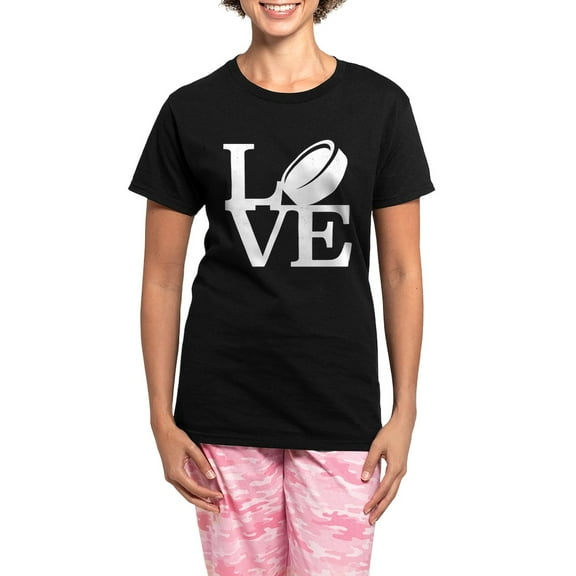 CafePress - Love Hockey Women's Dark Pajamas - Women's Short Sleeve Print T-Shirt and Pants Dark Cotton Pajama Set