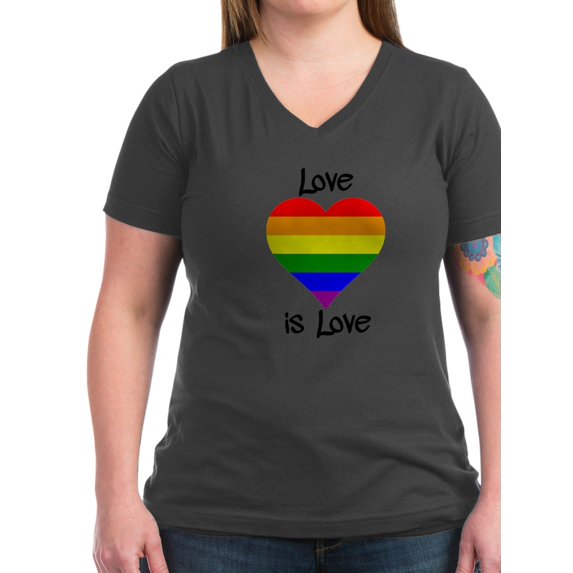 CafePress - Love Is Love T Shirt - Women's V-Neck Dark T-Shirt