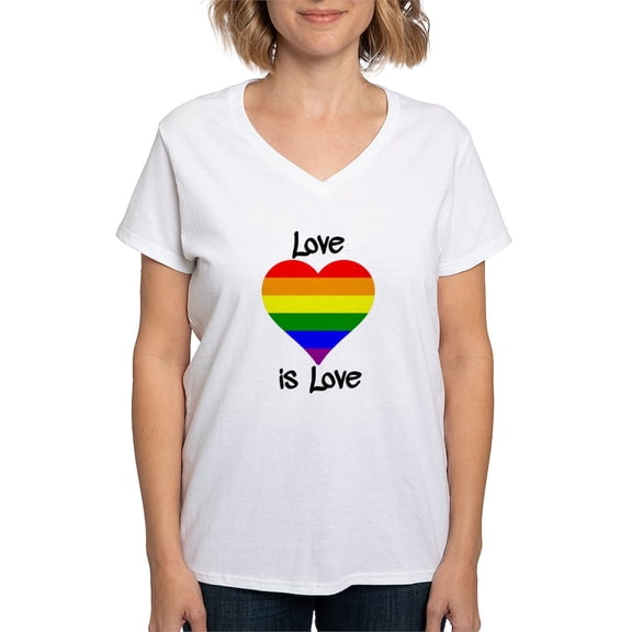 CafePress - Love Is Love T Shirt - Womens Cotton V-Neck T-shirt