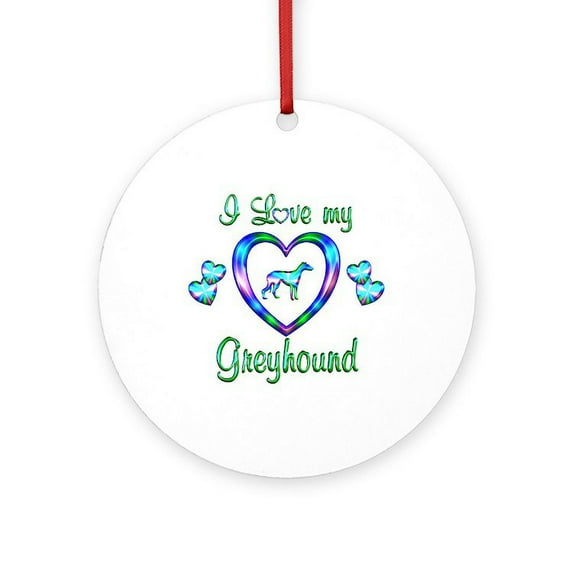 CafePress - Love My Greyhound - Round Wood Ornament 4"