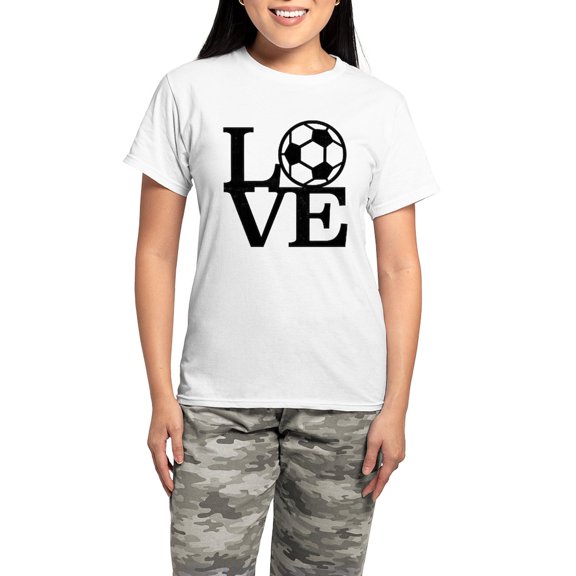 CafePress - Love Soccer Women's Light Pajamas - Women's Short Sleeve Print T-Shirt and Pants Light Cotton Pajama Set