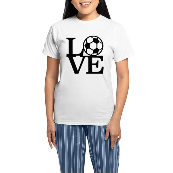 CafePress - Love Soccer Women's Light Pajamas - Women's Short Sleeve Print T-Shirt and Pants Light Cotton Pajama Set