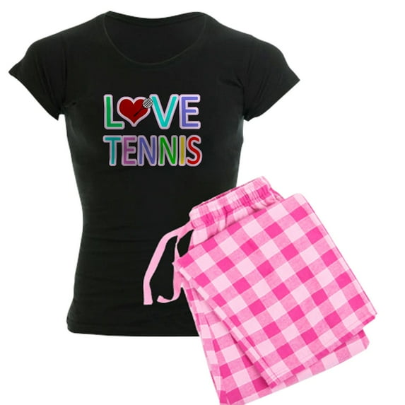 CafePress - Love TENNIS Women's Dark Pajamas - Women's Short Sleeve Print T-Shirt and Pants Dark Cotton Pajama Set