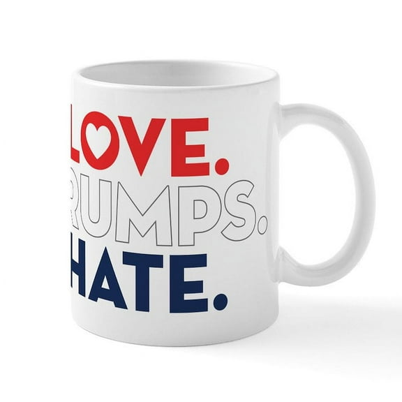 CafePress - Love Trumps Hate Mug - 11 oz Ceramic Mug - Novelty Coffee Tea Cup
