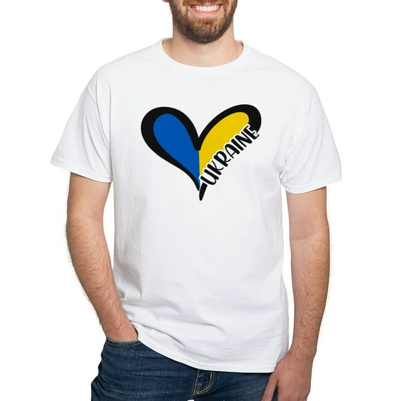 CafePress - Love Ukraine Heart T Shirt - Men's White Classic Cotton T-Shirts