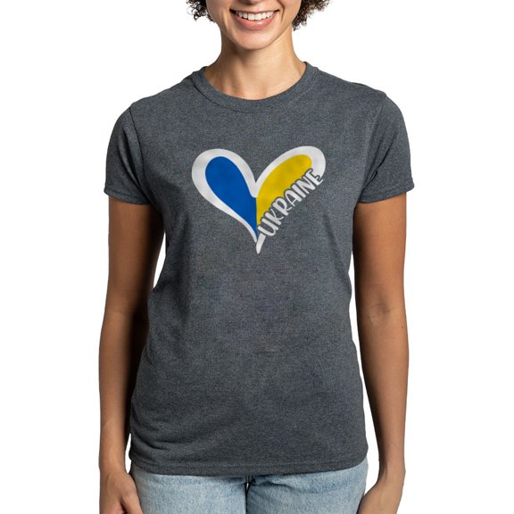 CafePress - Love Ukraine Heart T Shirt - Women's Traditional Fit Dark T-Shirt