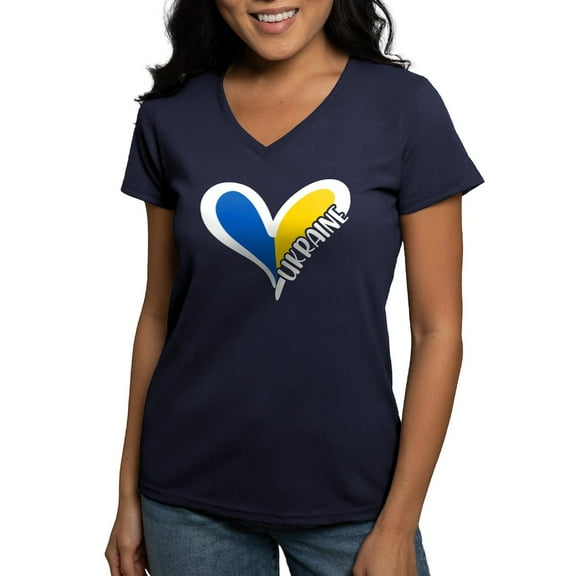 CafePress - Love Ukraine Heart T Shirt - Women's V-Neck Dark T-Shirt