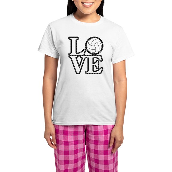 CafePress - Love Volleyball Pajamas - Women's Short Sleeve Print T-Shirt and Pants Light Cotton Pajama Set