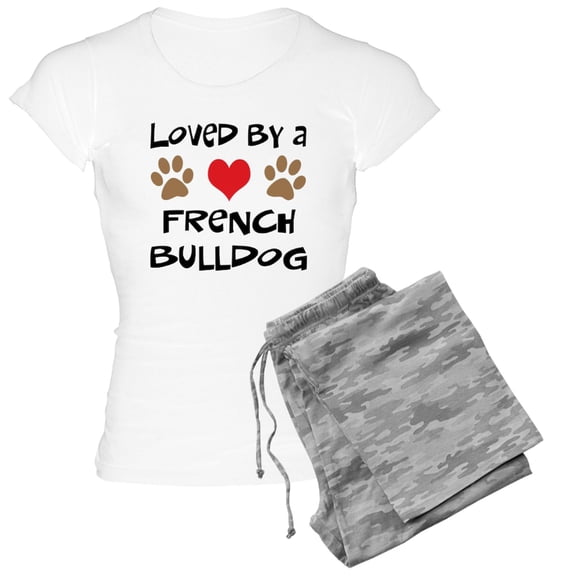CafePress - Loved By A French Bulldog Women's Light Pajamas - Women's Short Sleeve Print T-Shirt and Pants Light Cotton Pajama Set