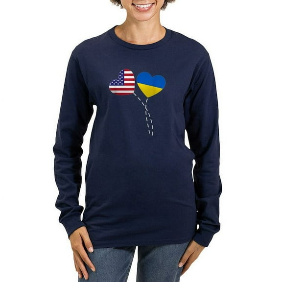 CafePress - Loving USA Ukraine Flag Heart Long Sleeve T Shirt - Women's Long Sleeve Graphic Tee Casual Fit