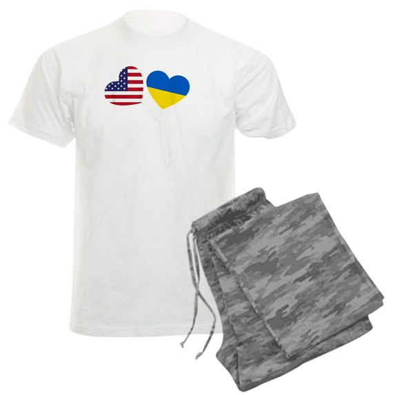 CafePress - Loving USA Ukraine Flag Heart Ukrainian Am Pajamas - Men's Light Loose Fit Cotton Pajama Set