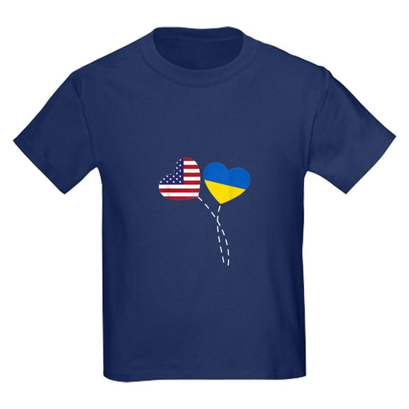 CafePress - Loving USA Ukraine Flag Heart Ukrainian Am T Shirt - Dark T-Shirt Kids XS-XL
