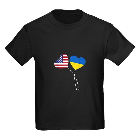 CafePress - Loving USA Ukraine Flag Heart Ukrainian Am T Shirt - Dark T-Shirt Kids XS-XL