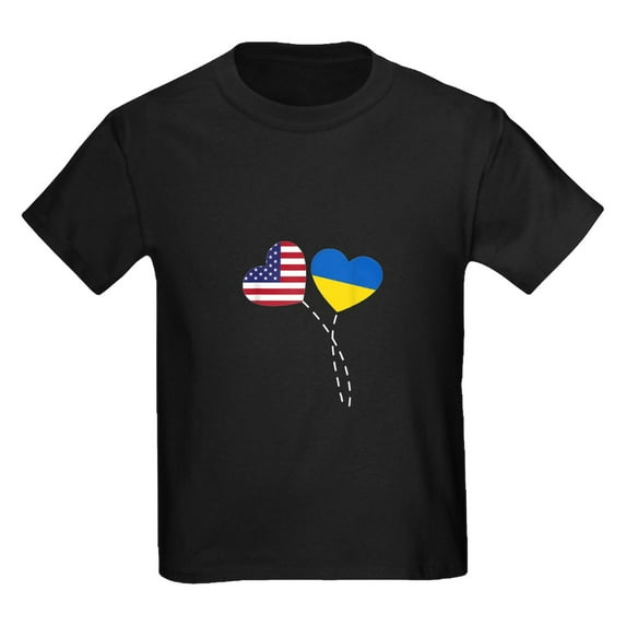 CafePress - Loving USA Ukraine Flag Heart Ukrainian Am T Shirt - Dark T-Shirt Kids XS-XL