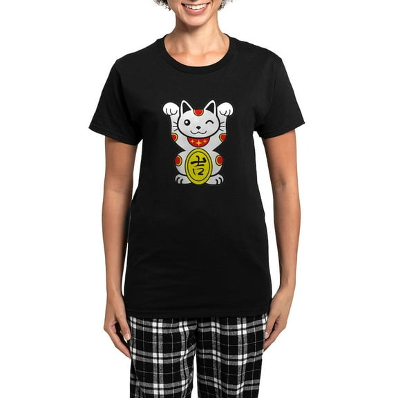 CafePress - Lucky Cat Pajamas - Women's Short Sleeve Print T-Shirt and Pants Dark Cotton Pajama Set