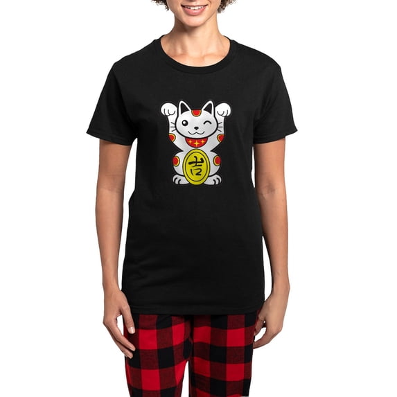 CafePress - Lucky Cat Pajamas - Women's Short Sleeve Print T-Shirt and Pants Dark Cotton Pajama Set