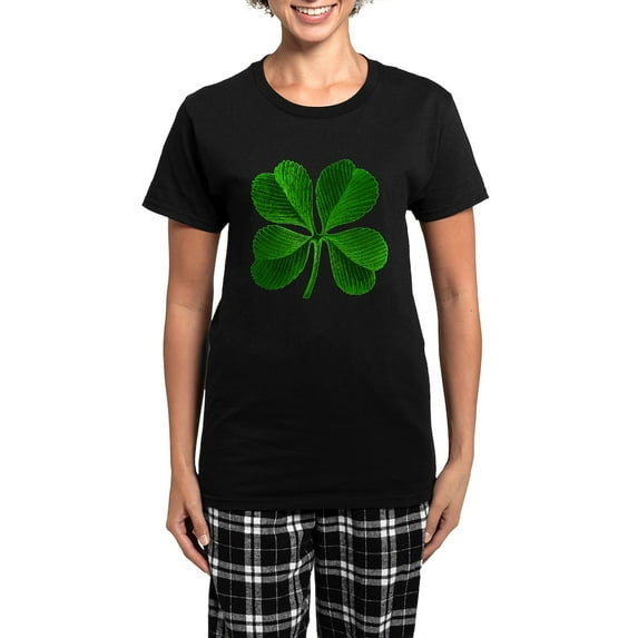 CafePress - Lucky Charm 4 Leaf Clover Irish Women's Dark Pajam - Women's Short Sleeve Print T-Shirt and Pants Dark Cotton Pajama Set