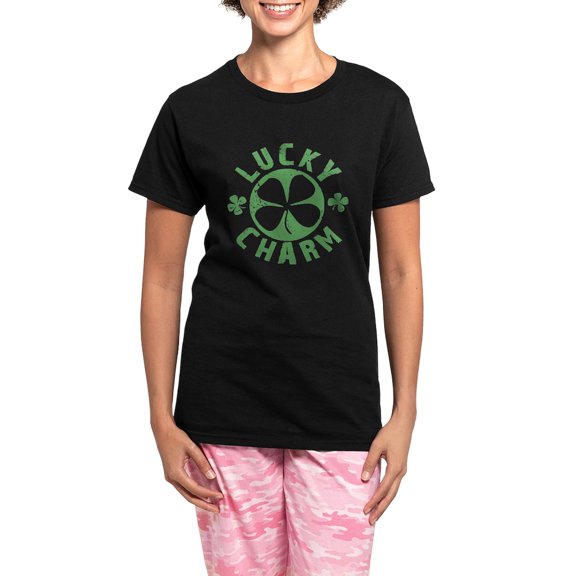 CafePress - Lucky Charm 4 Leaf Clover Women's Dark Pajamas - Women's Short Sleeve Print T-Shirt and Pants Dark Cotton Pajama Set