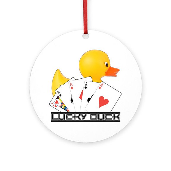 CafePress - Lucky Duck Poker -  Round Wood Ornament 4"