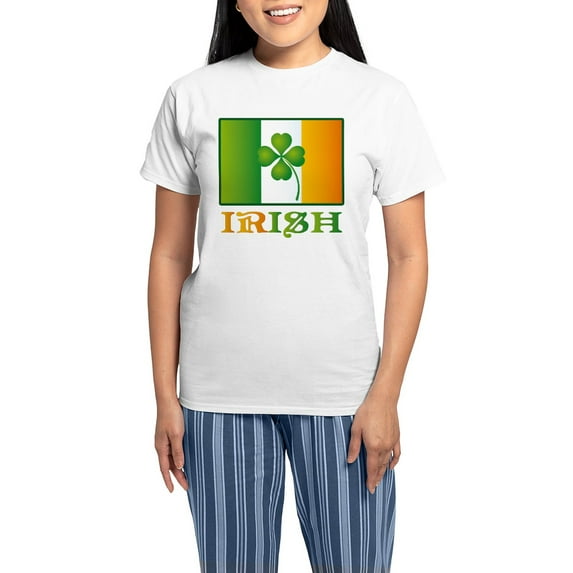 CafePress - Lucky Irish Flag Women's Light Pajamas - Women's Short Sleeve Print T-Shirt and Pants Light Cotton Pajama Set