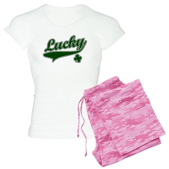CafePress - Lucky St. Patricks Day Women's Light Pajamas - Women's Short Sleeve Print T-Shirt and Pants Light Cotton Pajama Set