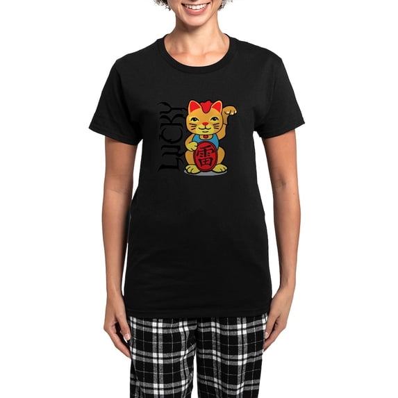CafePress - Luckycat3 Women's Dark Pajamas - Women's Short Sleeve Print T-Shirt and Pants Dark Cotton Pajama Set