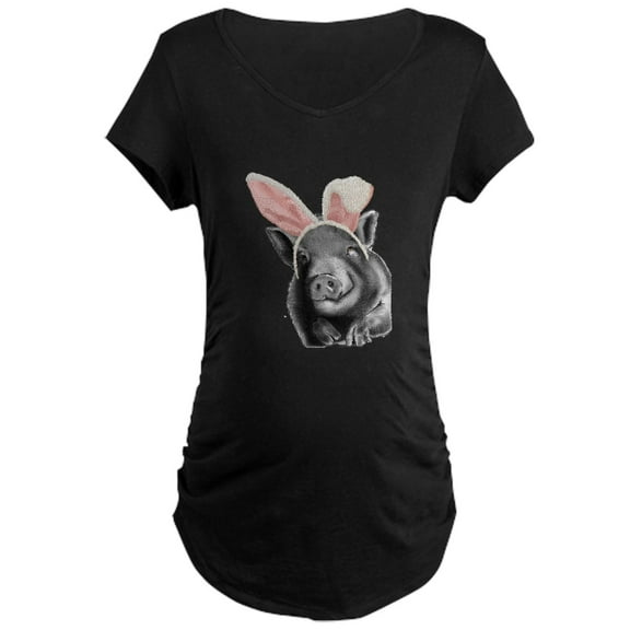 CafePress - Lucy The Pig Celebrates Easter Maternity T Shirt - Maternity Dark T-Shirt
