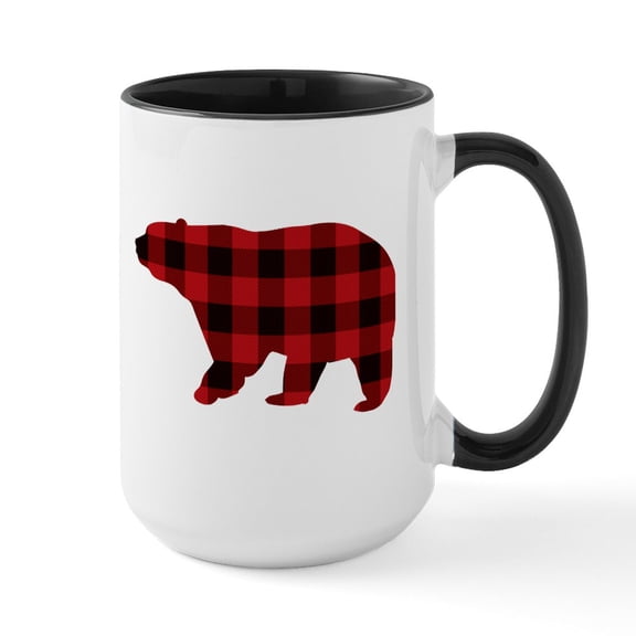 CafePress - Lumberjack Buffalo Plaid Bear Mugs - 15 oz Ceramic Large White Novelty Mug