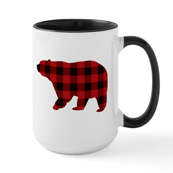 CafePress - Lumberjack Buffalo Plaid Bear Mugs - 15 oz Ceramic Large White Novelty Mug
