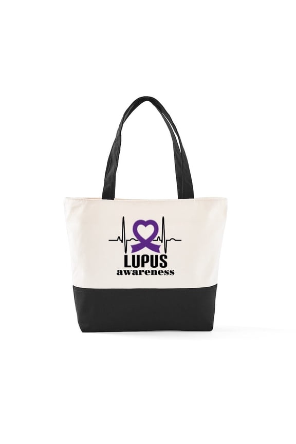 - Lupus Awareness Ribbon Heartbeat - Two Tone, 100% Cotton, Zipper Tote Bag