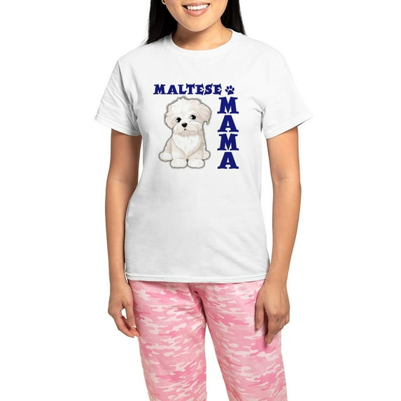 CafePress - MALTESE MAMA Women's Light Pajamas - Women's Short Sleeve Print T-Shirt and Pants Light Cotton Pajama Set