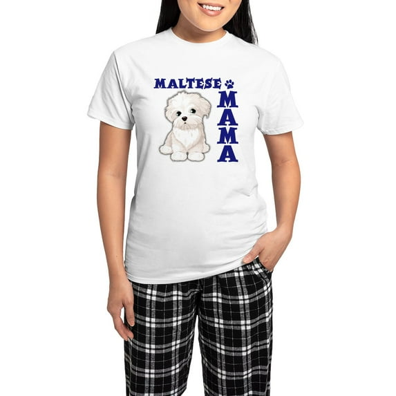 CafePress - MALTESE MAMA Women's Light Pajamas - Women's Short Sleeve Print T-Shirt and Pants Light Cotton Pajama Set