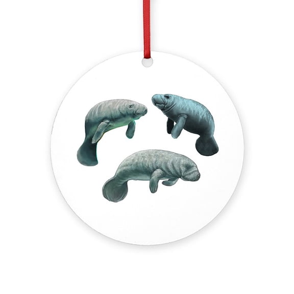 CafePress - MANATEES - Round Wood Ornament 4"