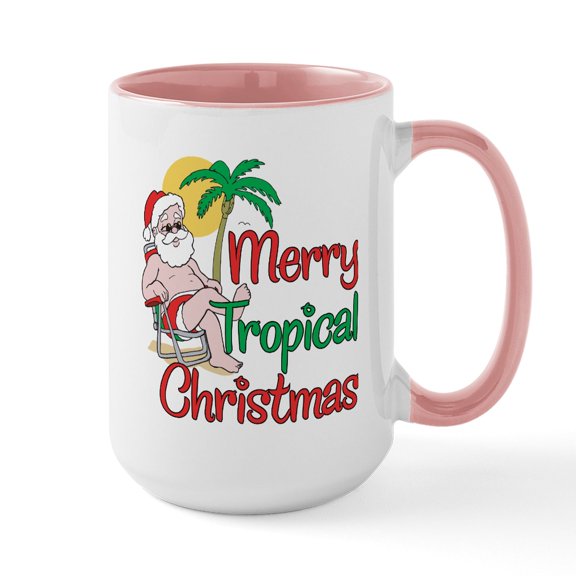 CafePress - MERRY TROPICAL CHRISTMAS! Large Mug - 15 oz Ceramic Large White Novelty Mug